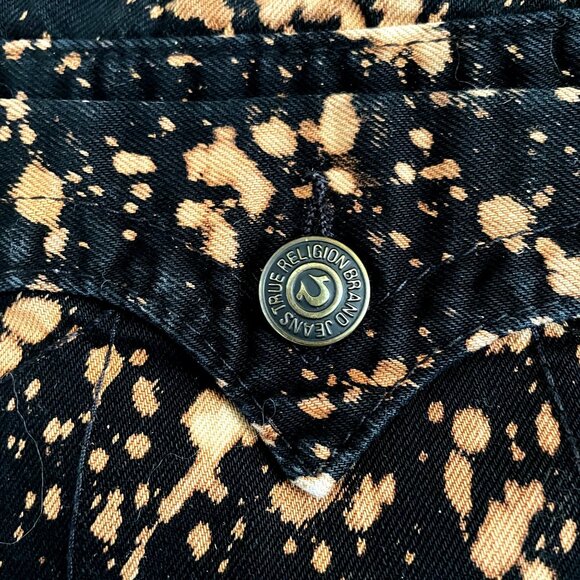 True Religion Ricky Black Jeans 32 Men’s Raf Simons Like Acid Splatter Distresse - Picture 3 of 11